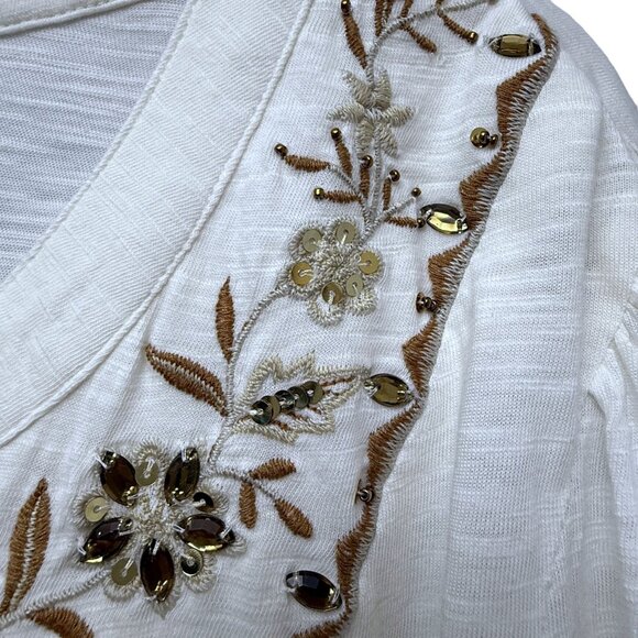 Style & Co.Boho Top Plus Size 2X Tunic Tee Cream Brown Embroidery Women Boho NWT - Picture 8 of 11